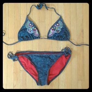 Embroidered Denim Bikini